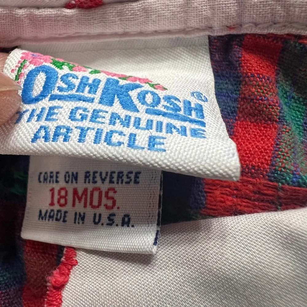 Vintage OshKosh Bgosh Baby Girls Plaid Apple Romper Jumpsuit 18 Months USA Made